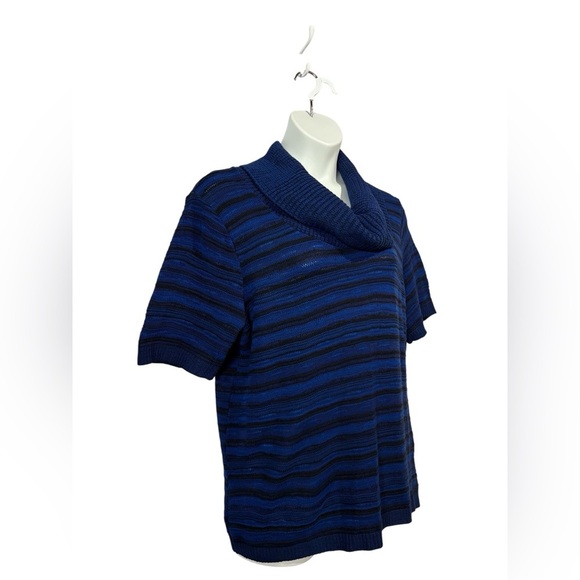 NWOT, Penningtons, Striped Cowl Neck Short Sleeve Sweater, 1X, Blue, Black - Picture 6 of 9